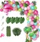 132Pcs Tropical Flamingo Balloons Garland Kit, Flamingo Foil Balloons Green Pink Aqua Blue Confetti Balloons Palm Leaves Baby Shower Hawaiian Luau Birthday Party Decorations Supplies